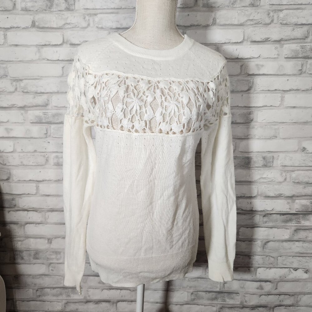 Lux White Knit Crochet Sweater